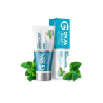 organic toothpaste in white blue tube